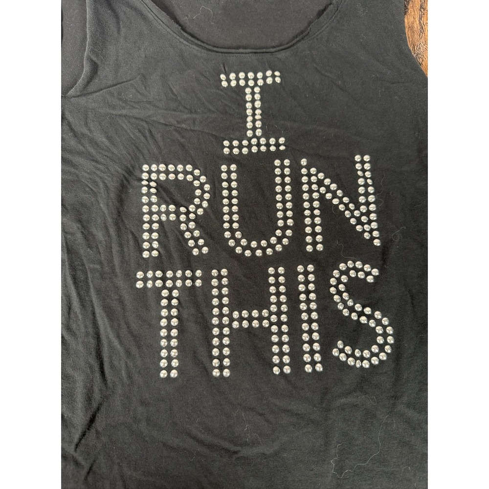 Zumba I RUN THIS Tank Top Women's Black Large Cold Shoulder Rhinestone Cotton - Picture 5 of 5